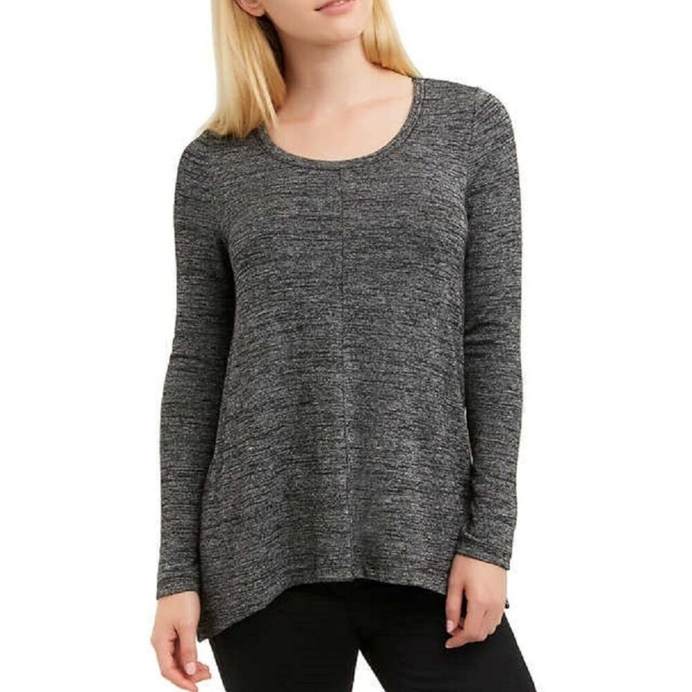 Jones New York Womens Long Sleeve Scoop Neck Knit Stretch Black Blouse Size XL